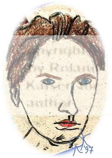 Roland Kaiser - Selfportrait, Summer 1997, Oil Crayon on Cardboard, image- excerpt lightened up, Recycling Art Concept 1990